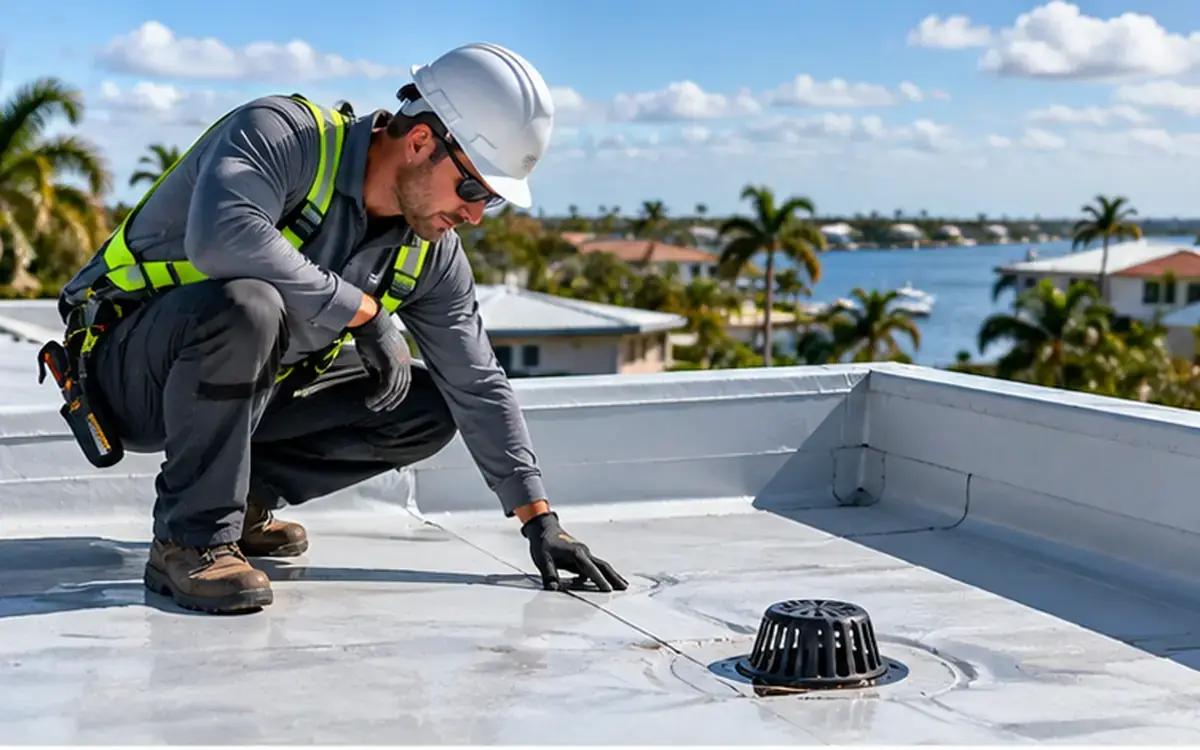 Storm-related roof damage being evaluated on a Florida home